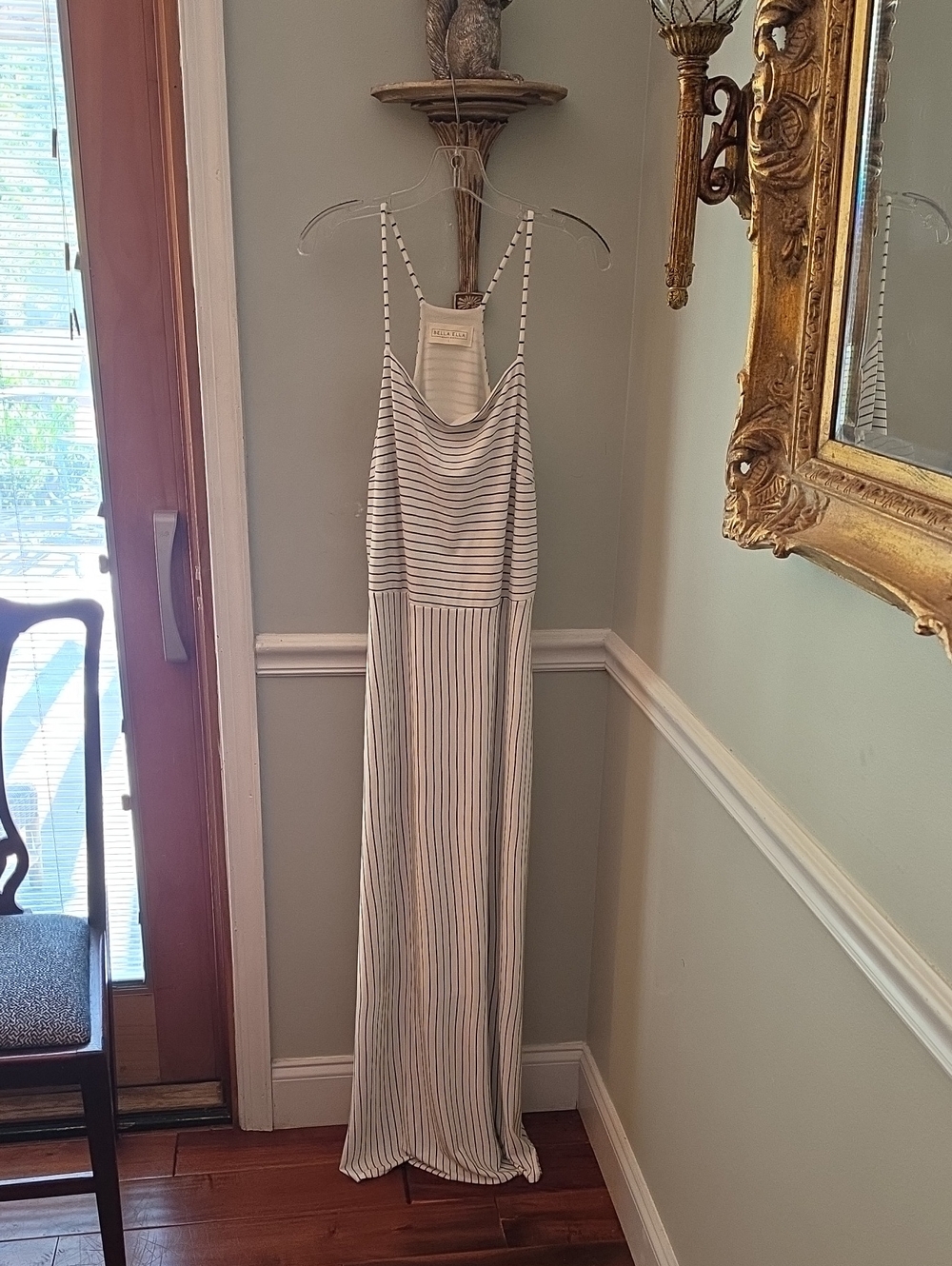 Striped Spaghetti-Strap Maxi Dress in White and Navy by Rails
